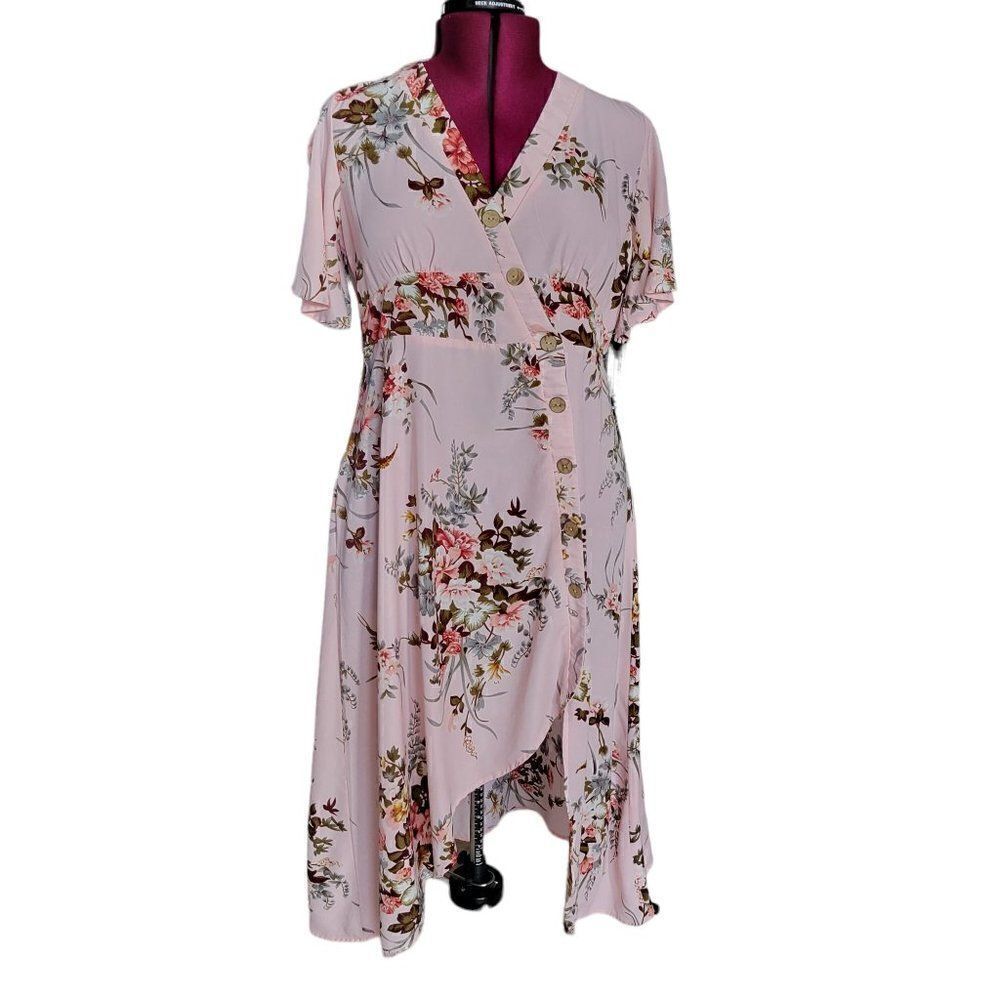 Rosegal Floral Faux Wrap Dress (Size 1X)